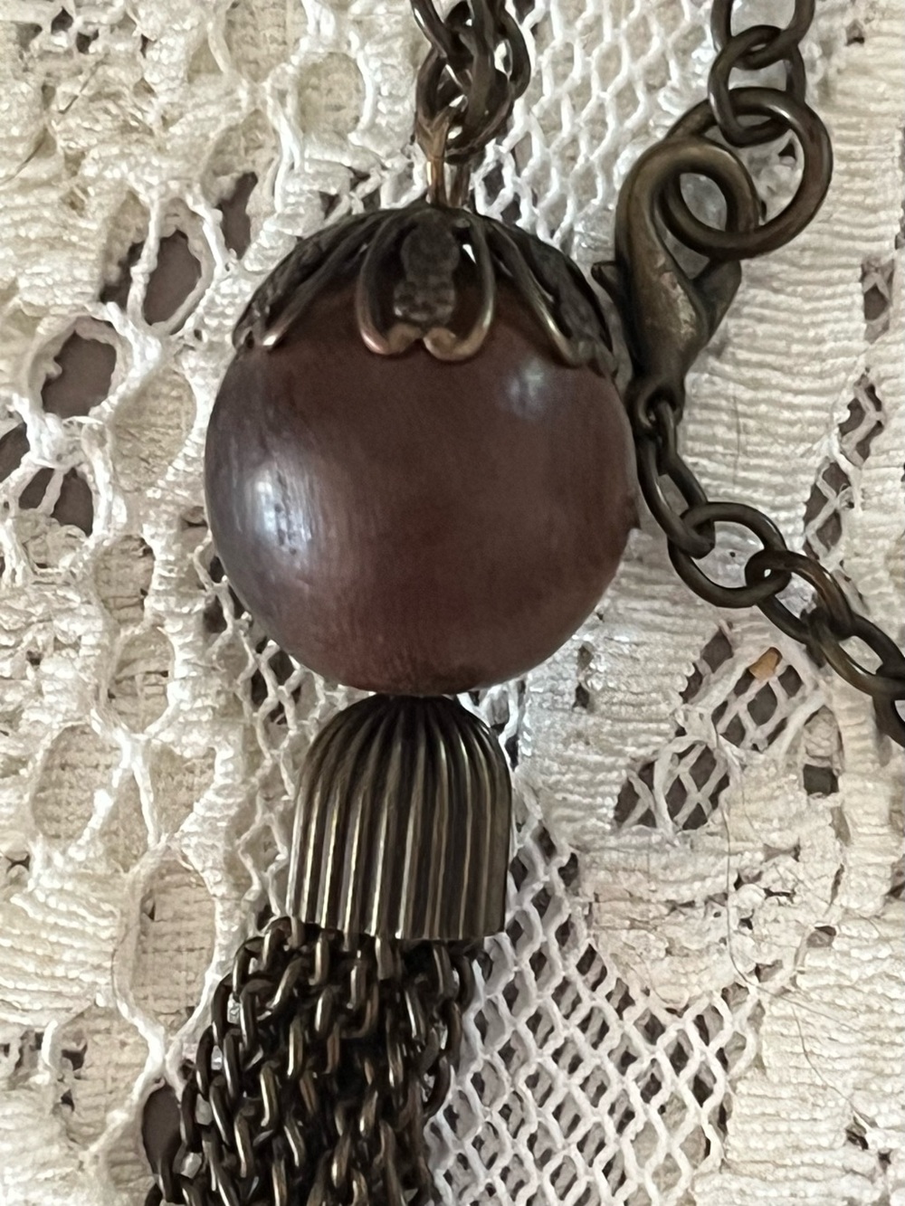 NECKLACE wood beads tassel boho